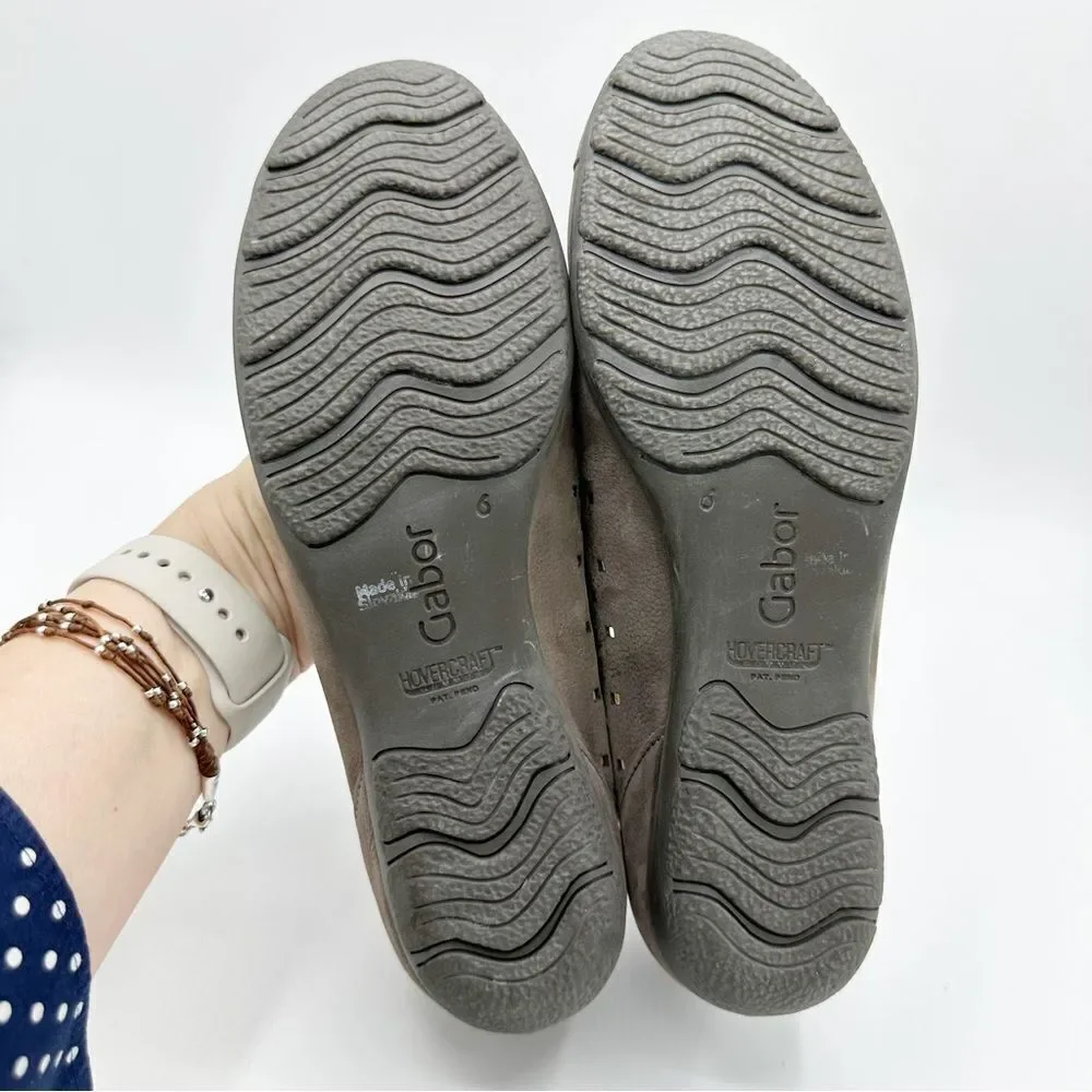 Gabor Hovercraft‎ Ruffle Nubuck Taupe Brown Perforated Comfort Ballet Flat Sz 6